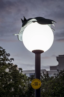 Installation view nighttime, Alona Rodeh, Nightcaps (Bat) Brunnenviertel, 2025 Alona Rodeh, Girl (from the Safe and Sound Poster Series), 2015