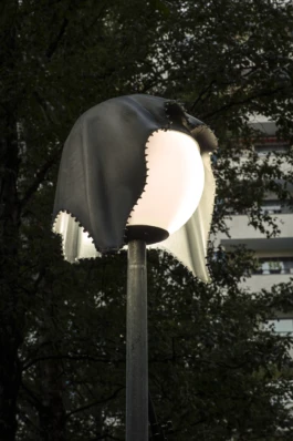 Installation view nighttime, Alona Rodeh, Nightcaps (Bedouin), Brunnenviertel, 2025 Alona Rodeh, Girl (from the Safe and Sound Poster Series), 2015