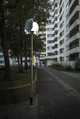 Installation view nighttime, Alona Rodeh, Nightcaps (Bedouin), Brunnenviertel, Berlin 2025 Alona Rodeh, Girl (from the Safe and Sound Poster Series), 2015
