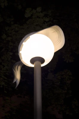 Installation view during nighttime, Alona Rodeh, Nightcaps (Kuku Cappie), Brunnenviertel, Berlin 2025 Alona Rodeh, Girl (from the Safe and Sound Poster Series), 2015