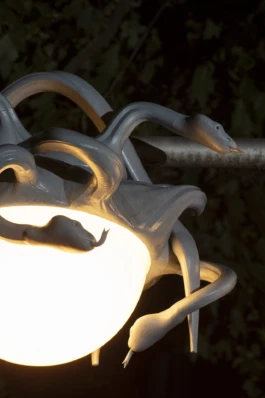 Installation view during nighttime, Alona Rodeh, Nightcaps (Medusa), Brunnenviertel, Berlin 2025 Alona Rodeh, Girl (from the Safe and Sound Poster Series), 2015